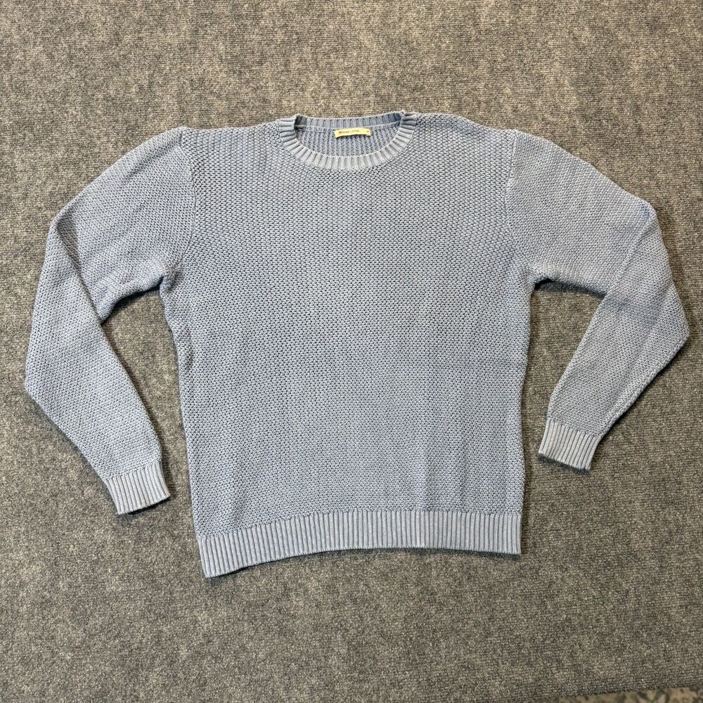 Marine Layer Men's Medium Blue Textured Knit Crewneck Pullover Sweater Cotton